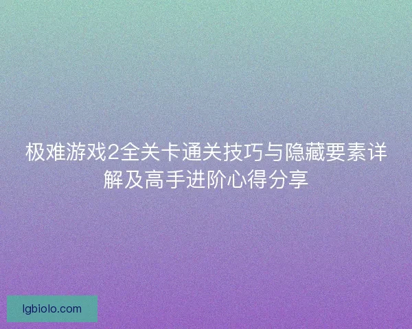 极难游戏2全关卡通关技巧与隐藏要素详解及高手进阶心得分享